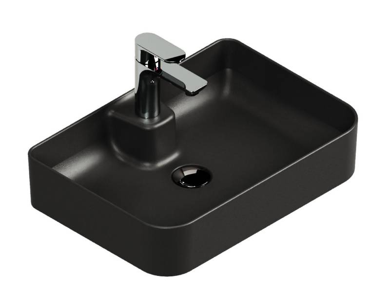 Aqua Bagno Aufsatzwaschbecken Waschschale Keramik eckig matt schwarz Waschtisch Gästebad von Aqua Bagno