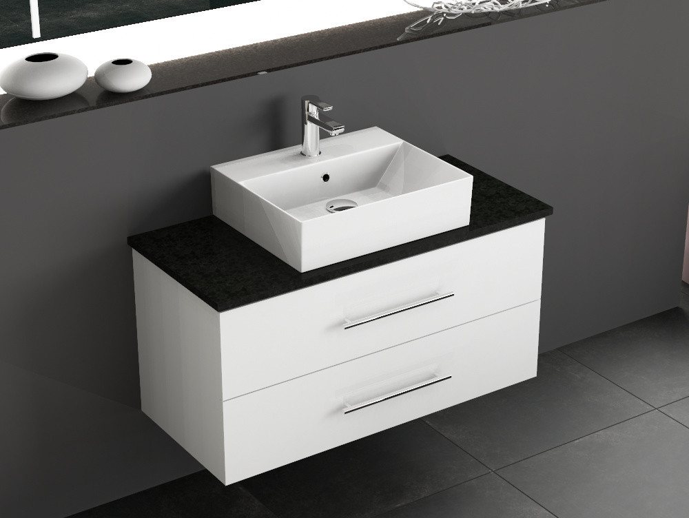 Aqua Bagno Badmöbel-Set Badmöbel-Set 100 cm Weiß Hochglanz mit Keramikbecken & Steinplatte, (3-St), einfache Montage von Aqua Bagno