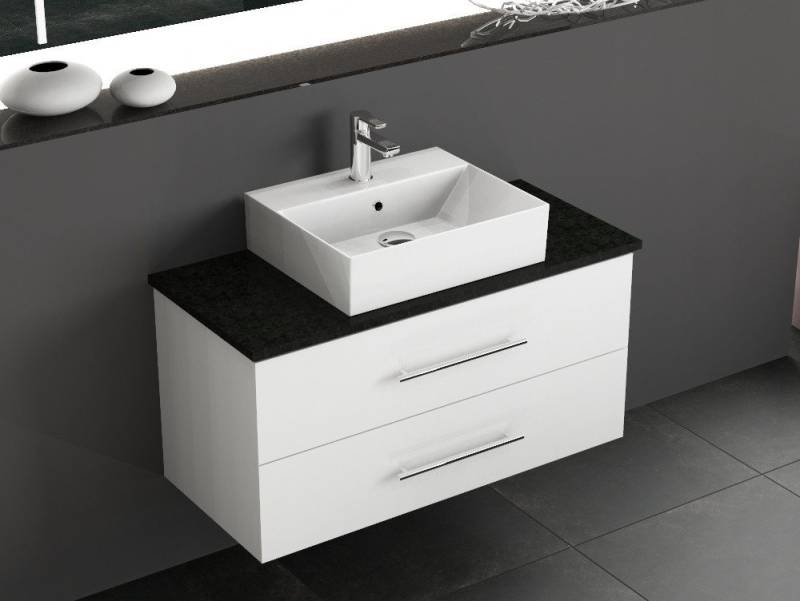 Aqua Bagno Badmöbel-Set Badmöbel-Set 100 cm Weiß Hochglanz mit Keramikbecken & Steinplatte, (3-St), einfache Montage von Aqua Bagno
