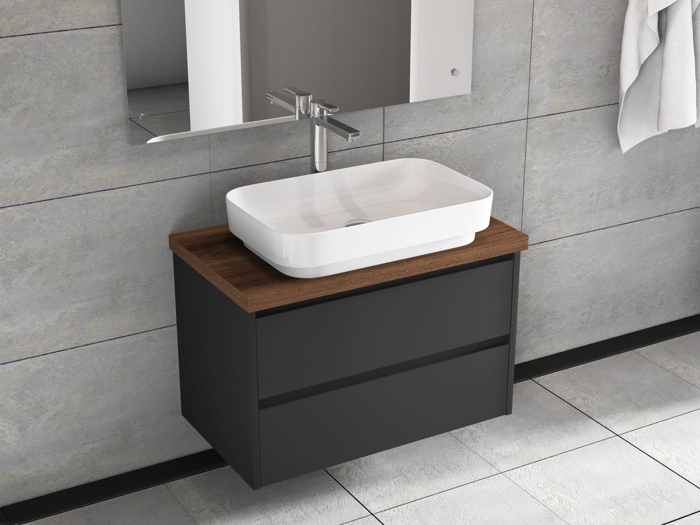 Aqua Bagno Badmöbel-Set Badschrank mit Waschbecken, anthrazit matt lackiert Keramikwaschschale, (Badschrank vormontiert, 3-St., Badmöbelschrank mit Trägerplatte, Waschtisch), einfache Montage von Aqua Bagno