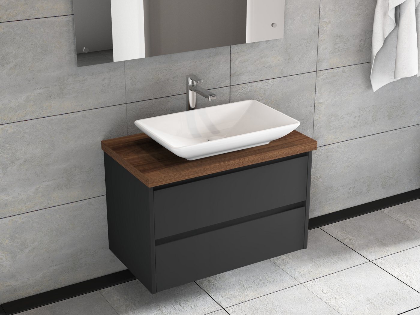 Aqua Bagno Badmöbel-Set Badschrank mit Waschbecken, anthrazit matt lackiert Keramikwaschschale, (Badschrank vormontiert, 3-St., Badmöbelschrank mit Trägerplatte, Waschtisch), einfache Montage von Aqua Bagno