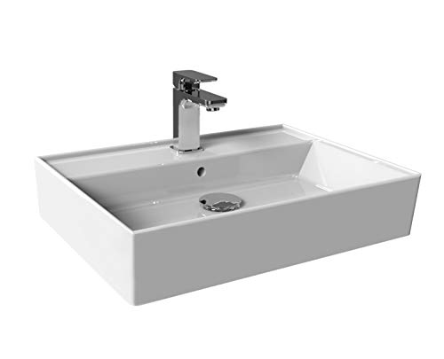 Aqua Bagno | Modernes Waschbecken aus Keramik hängender Waschtisch Aufsatzwaschbecken Handwaschbecken | 60 cm breit von Aqua Bagno