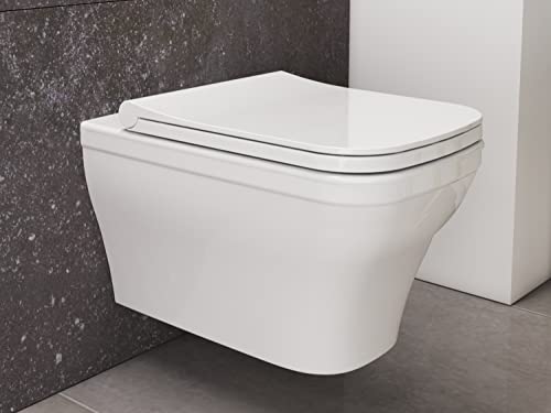 Aqua Bagno | Hänge-WC Firo mit Softclose-Funktion, spülrandlos, eckige Toilette aus Keramik, Tiefspüler | 53,5 cm lang von Aqua Bagno