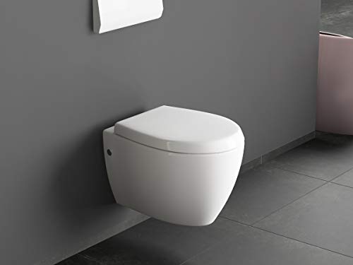 Aqua Bango | Toilette mit WC-Dusche & Unterspülrand, Taharet mit Softclose-Funktion, weiße Keramik | 51 cm lang von Aqua Bagno