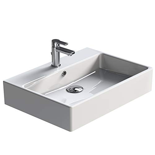 Aqua Bagno | Design Keramik Waschbecken hängender Waschtisch tiefes Badezimmerwaschbecken Handwaschbecken | 60 cm breit von Aqua Bagno