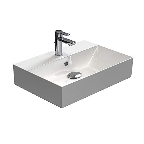 Aqua Bagno | Eckiges Design Handwaschbecken, hochwertige Keramik, modern & stilvoll durch dünnen Rand | 60 x 42 cm von Aqua Bagno