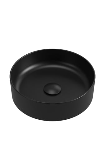 Aqua Bagno | Rundes Aufsatzwaschbecken schwarz matt, Keramikbecken, Waschschale, Handwaschbecken | 42 cm breit von Aqua Bagno