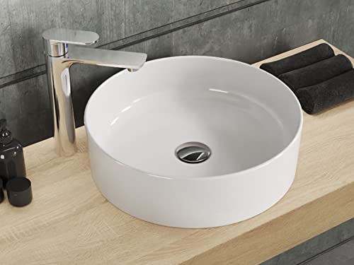 Aqua Bagno | Rundes Aufsatzwaschbecken weiß glänzend, Keramikbecken, Waschschale, Handwaschbecken | 42 cm breit von Aqua Bagno