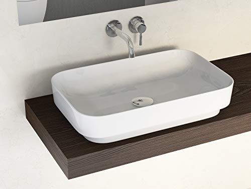 Aqua Bagno | Design Waschbecken mit runde Ecken, Aufsatzwaschbecken Weiß, Keramikwaschbecken freistehend | 60 cm von Aqua Bagno