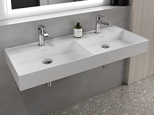 Aqua Bagno | Doppelwaschbecken weiß, Loft Air Design, Modernes Keramik Waschbecken, Waschtisch eckig | 121 x 46 cm von Aqua Bagno