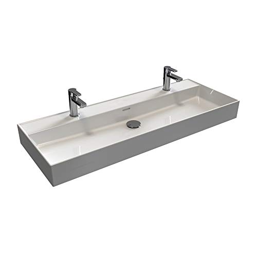 Aqua Bagno | Doppelwaschbecken weiß, Loft Air Design, Modernes Keramik Waschbecken, Waschtisch eckig | 121 x 46 cm von Aqua Bagno