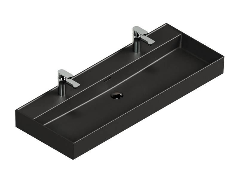 Aqua Bagno Doppelwaschtisch Doppelwaschbecken 120cm schwarz matt wandhängend Keramik (Loft Air) von Aqua Bagno