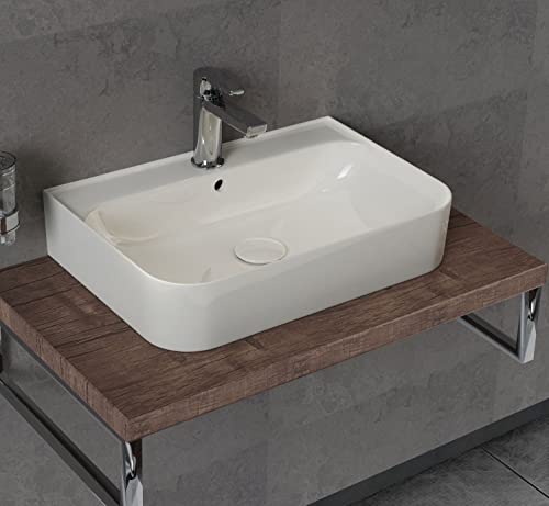 Aqua Bagno | Eckiges Aufsatzwaschbecken weiß glänzend, Keramikwaschbecken, Waschschale, Handwaschbecken | 70 cm breit von Aqua Bagno