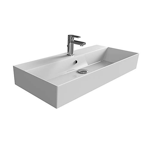 Aqua Bagno | Eckiges Design Waschbecken, hochwertige Keramik, Badezimmer, dünner Rand, hohe Qualität | 90 x 42 cm von Aqua Bagno