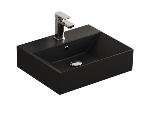 Aqua Bagno | Eckiges Design Waschbecken mit dünnem Rand, Trendfarbe schwarz matt, hochwertige Keramik | 50 x 42 cm von Aqua Bagno