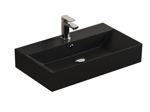 Aqua Bagno | Eckiges Design Waschbecken mit dünnem Rand, Trendfarbe schwarz matt, hochwertige Keramik | 70 x 42 cm von Aqua Bagno