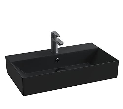 Aqua Bagno | Eckiges Design Waschbecken mit dünnem Rand, Trendfarbe schwarz matt, hochwertige Keramik | 70 x 42 cm von Aqua Bagno