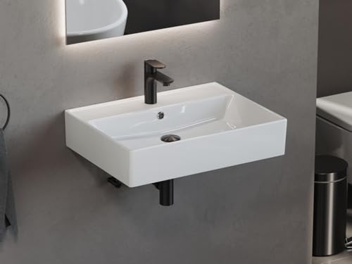 Aqua Bagno | Keramik Waschbecken weiß, eckiger Waschtisch für Gäste-WC, Waschbeckenaufsatz Loft Air Design | 60 x 46 cm von Aqua Bagno