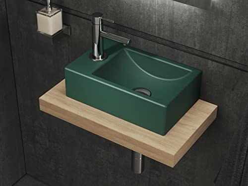 Aqua Bagno | Loft Air Handwaschbecken Keramik 37cm (Saphirgrün, Hahnloch links) von Aqua Bagno