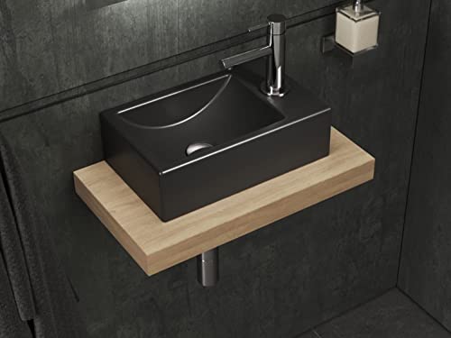 Aqua Bagno | Loft Air Handwaschbecken Keramik 37cm (Schwarz Matt, Hahnloch rechts) von Aqua Bagno