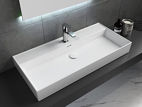 Aqua Bagno | Modernes Waschbecken weiß, Loft Air Design, Keramik Waschbeckenaufsatz, Waschtisch eckig | 101 x 46 cm von Aqua Bagno