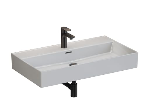 Aqua Bagno | Modernes Waschbecken weiß, Loft Air Design, Keramik Waschbeckenaufsatz, Waschtisch eckig | 82 x 46 cm von Aqua Bagno