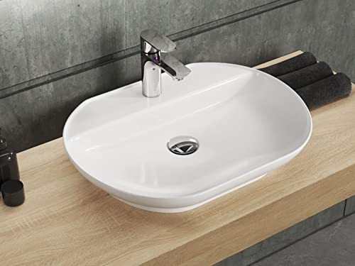 Aqua Bagno | Ovales Aufsatzwaschbecken weiß glänzend, Keramikwaschbecken, Waschschale, Handwaschbecken | 55 cm breit von Aqua Bagno