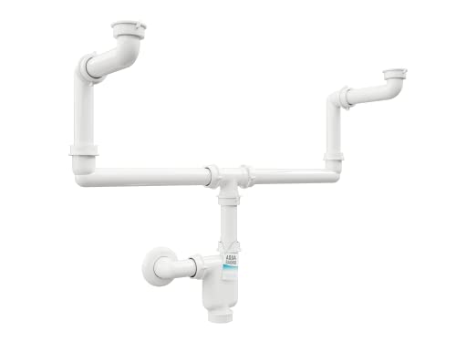 Aqua Bagno Raumsparsiphon Waschtisch - Möbelsiphon - Siphon platzsparend - Siphon flach - Bad - flexibel einstellbar - G 1 1/4 Zoll - DN32 – Doppelwaschbecken von Aqua Bagno