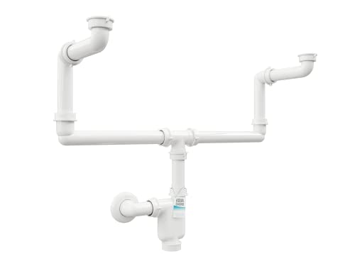 Aqua Bagno Raumsparsiphon Waschtisch - Möbelsiphon - Siphon platzsparend - Siphon flach - Bad - flexibel einstellbar - G 1 1/4 Zoll - DN32 - Doppelwaschbecken von Aqua Bagno