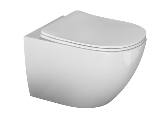 Aqua Bagno Spülrandloses Hänge-WC Silk, WC Sitz mit Softclose, 53cm lang, weiß von Aqua Bagno
