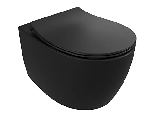 Aqua Bagno | Spülrandloses Hänge-WC, Keramik Toilette in schwarz matt, Wand-WC, Tiefspüler WC, randlos | 51 cm lang von Aqua Bagno