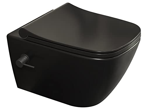 Aqua Bagno | Taharet Dusch-WC mit Armatur, Wand WC mit Softclose WC-Sitz, Hänge WC mit Bidetfunktion | 51cm lang schwarz matt von Aqua Bagno