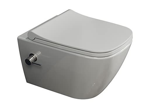 Aqua Bagno | Taharet Dusch-WC mit Armatur, Wand WC mit Softclose WC-Sitz, Hänge WC mit Bidetfunktion | 51cm lang weiss von Aqua Bagno