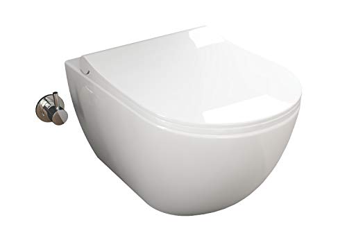 Aqua Bagno | Taharet WC mit Softclose Sitz, Dusch-WC mit Bidet Funktion, Hänge-WC aus Keramik, spülrandlos | 51 cm lang von Aqua Bagno