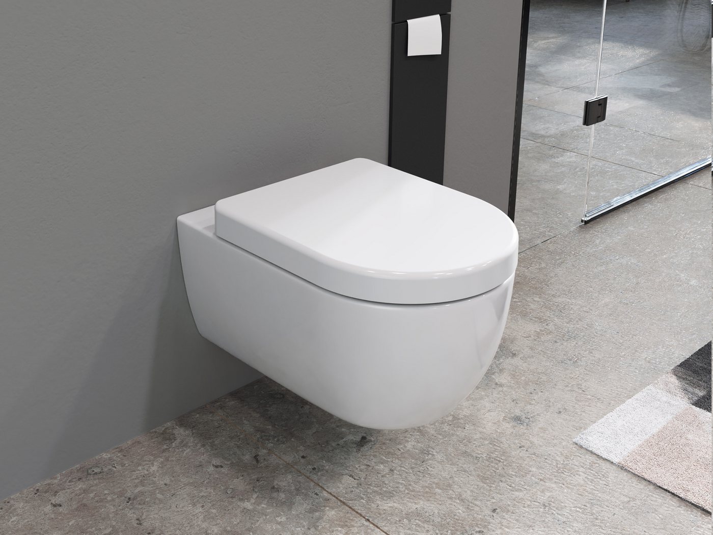 Aqua Bagno Tiefspül-WC Spülrandlose Toilette Wand-WC Inkl. abnehmbaren Sitz mit Softclose, Wandmontage von Aqua Bagno