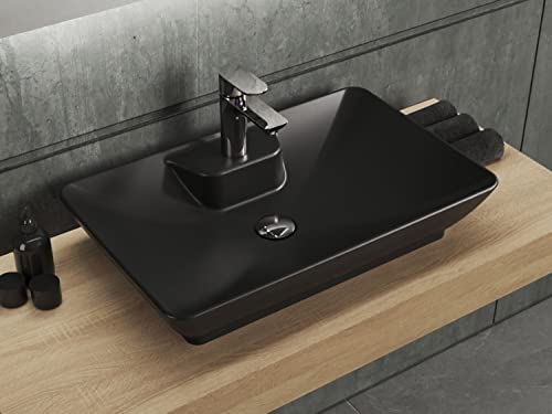 Aqua Bagno | Waschbecken, Design Aufsatzwaschbecken, Waschtisch, aus Keramik, Handwaschbecken | 62x40cm | Schwarz Matt von Aqua Bagno