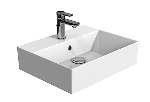 Aqua Bagno | Design Hängewaschbecken mit dünnem Rand, hochwertige Keramik, weiß, genormte Anschlüsse | 50 x 42 cm von Aqua Bagno