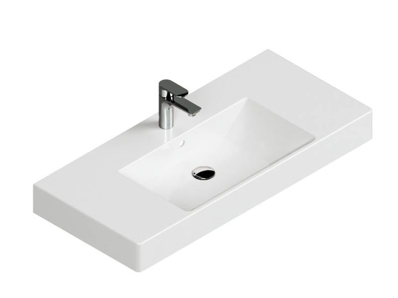 Aqua Bagno Waschbecken 100 cm weiß eckig Wandmontage Keramik Waschtisch (Packung) von Aqua Bagno