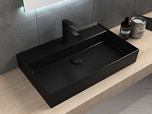 Aqua Bagno | Matt schwarzes Waschbecken, eckiges Handwaschbecken, Loft Air Design, Keramik Waschtisch | 81 x 46 cm von Aqua Bagno