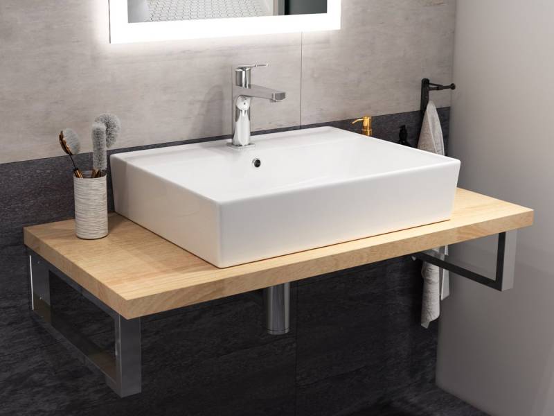 Aqua Bagno Waschbecken 55 cm. weiss glänzend eckig Wandhängend Waschtisch von Aqua Bagno