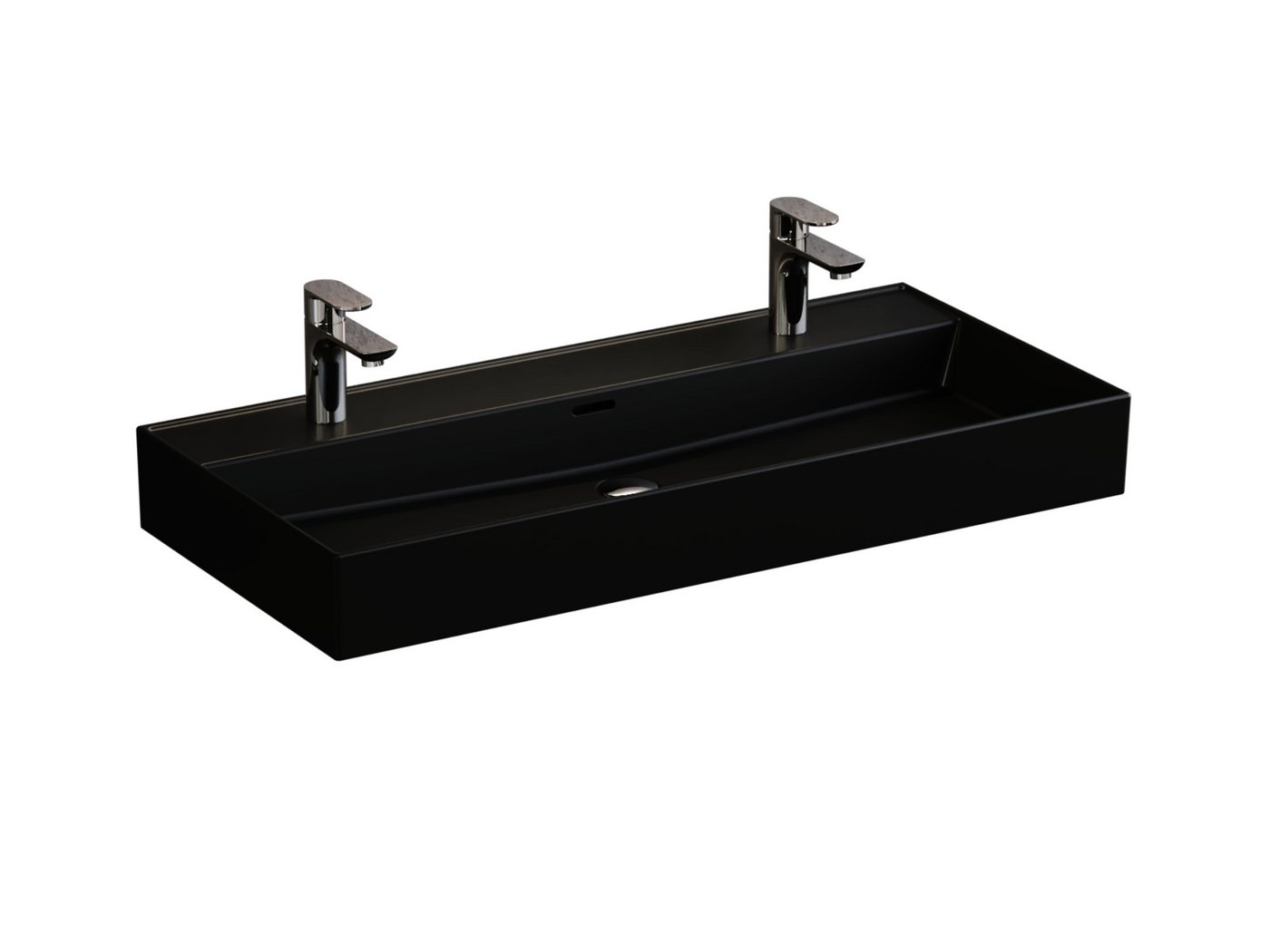 Aqua Bagno Waschbecken 100 cm schwarz matt Doppelwaschtisch Keramik Wandmontage von Aqua Bagno