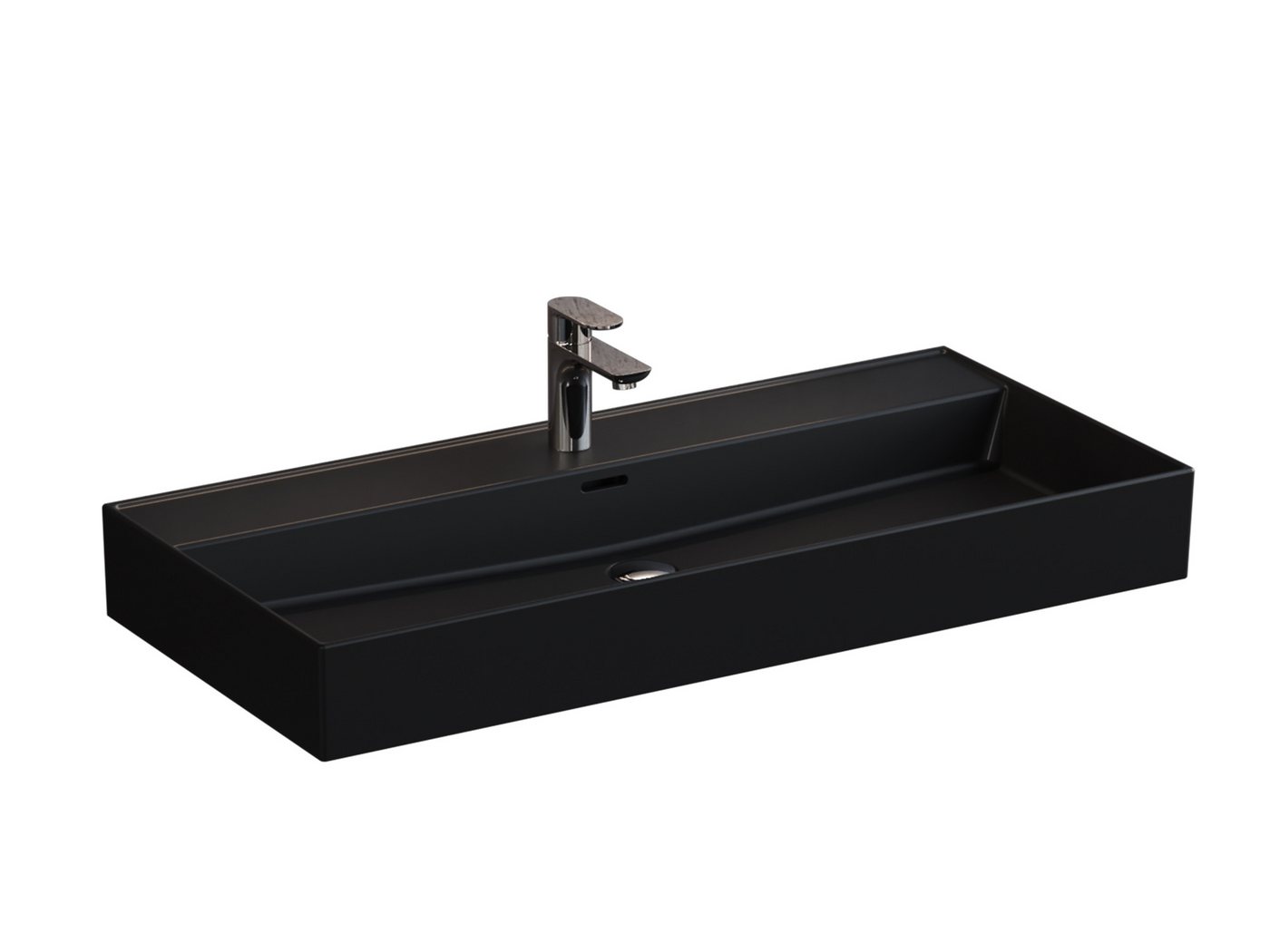 Aqua Bagno Waschbecken 100cm schwarz matt eckig Wandmontage Möbel-Waschtisch von Aqua Bagno