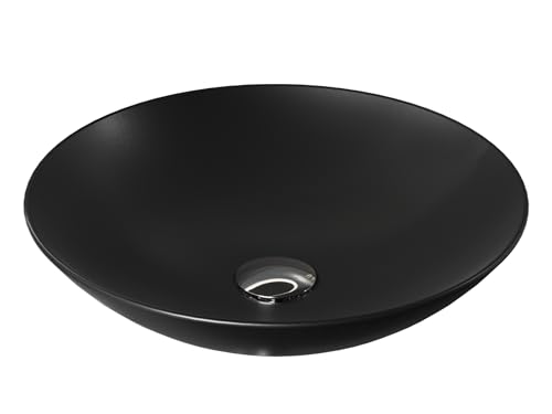 Aqua Bagno Waschbecken in schwarz, Keramik Aufsatzwaschbecken, Badezimmer, rund & ohne Hahnloch, 40cm von Aqua Bagno