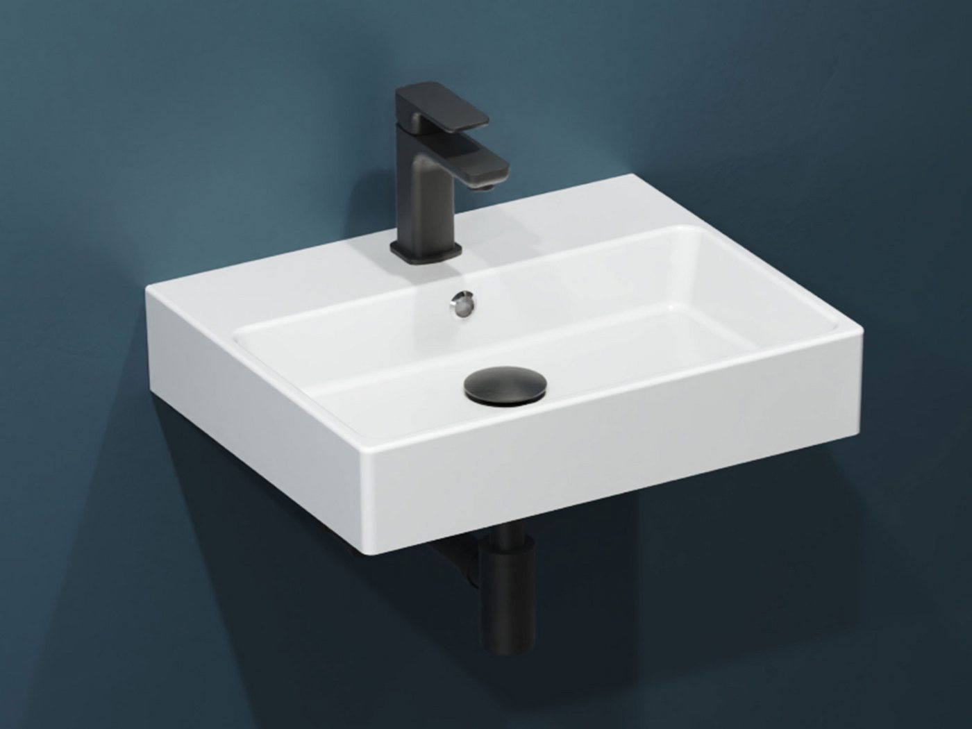 Aqua Bagno Waschbecken Keramik 50cm, Handwaschbecken mit Überlauf, weiß, Gästebad (Keramikwaschbecken, mit Hahnlochbohrung, Gäste-WC), Hängewaschbecken von Aqua Bagno