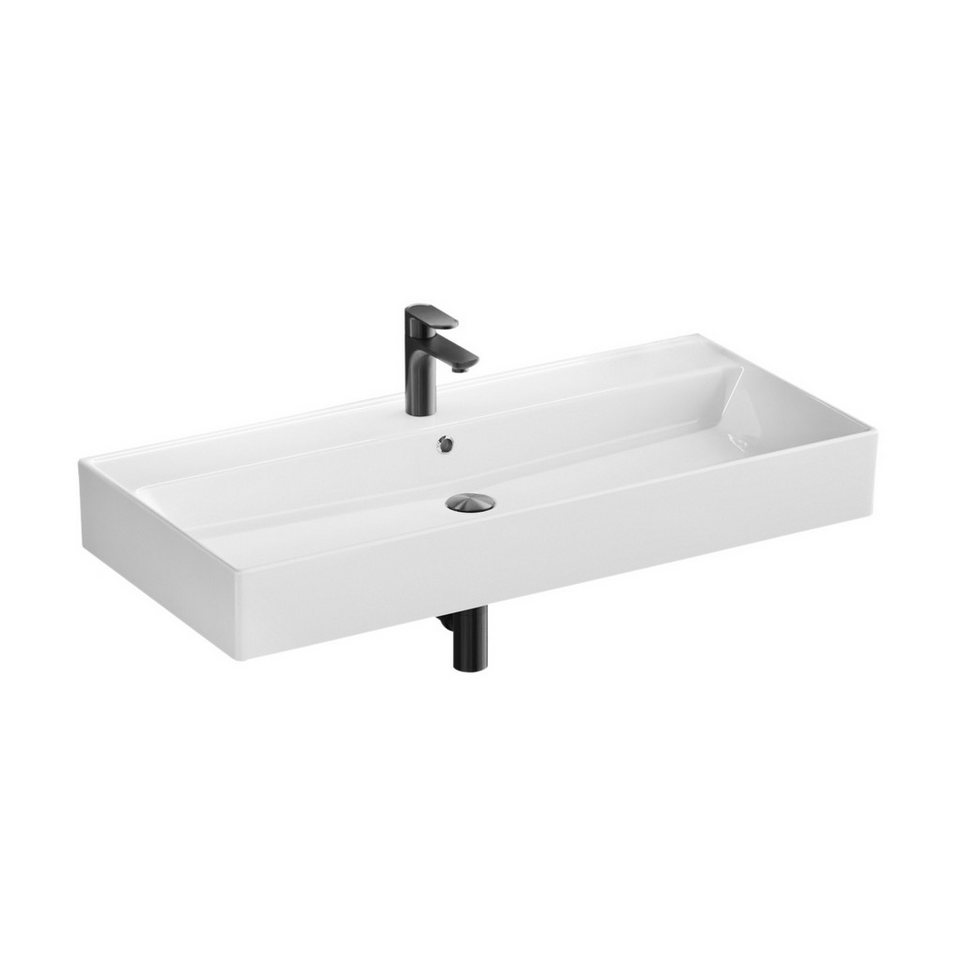 Aqua Bagno Waschbecken Möbelwaschtisch 100cm weiß eckig Wandmontage Waschtisch (Packung) von Aqua Bagno