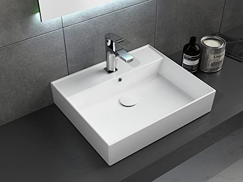 Aqua Bagno | Keramik Waschbecken weiß, eckiger Waschtisch für Gäste-WC, Waschbeckenaufsatz Loft Air Design | 60 x 46 cm von Aqua Bagno