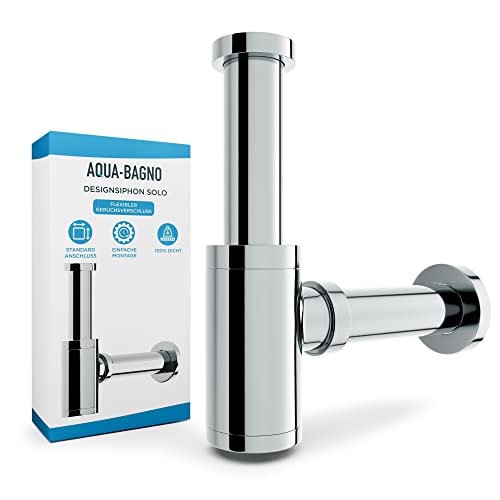 Aqua Bagno - flexibler Siphon für Waschbecken - Abflussgarnitur für Waschtisch - Geruchsverschluss mit Reinigungsöffnung Designsiphon Chrom von Aqua Bagno