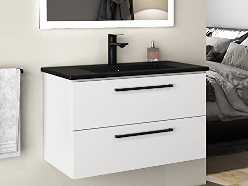 Aqua Bango | Badezimmer Waschbecken in Schwarz Matt mit Unterschrank, Badschrank Weiß Hochglanz, Waschtischl | 80 cm Aqua Bango | Badezimmer Waschbecken in Schwarz Matt mit Unterschrank, Badschrank Weiß Hochglanz, Waschtischl | 80 cm von Aqua Bagno