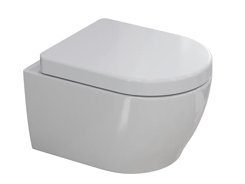 SSWW, Toilette für Gäste-WC, Spülrandloses WC mit Softclose Deckel, Hänge-WC, Keramik 49x36x33 cm SSWW, Toilette für Gäste-WC, Spülrandloses WC mit Softclose Deckel, Hänge-WC, Keramik 49x36x33 cm von SSWW