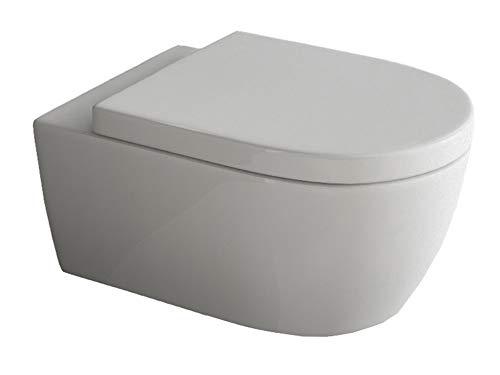 SSWW | Spülrandlose Toilette mit Softclose Toilettendeckel, Hänge-WC aus Keramik, Wand-WC, Tiefspüler | 54,5 cm lang von SSWW